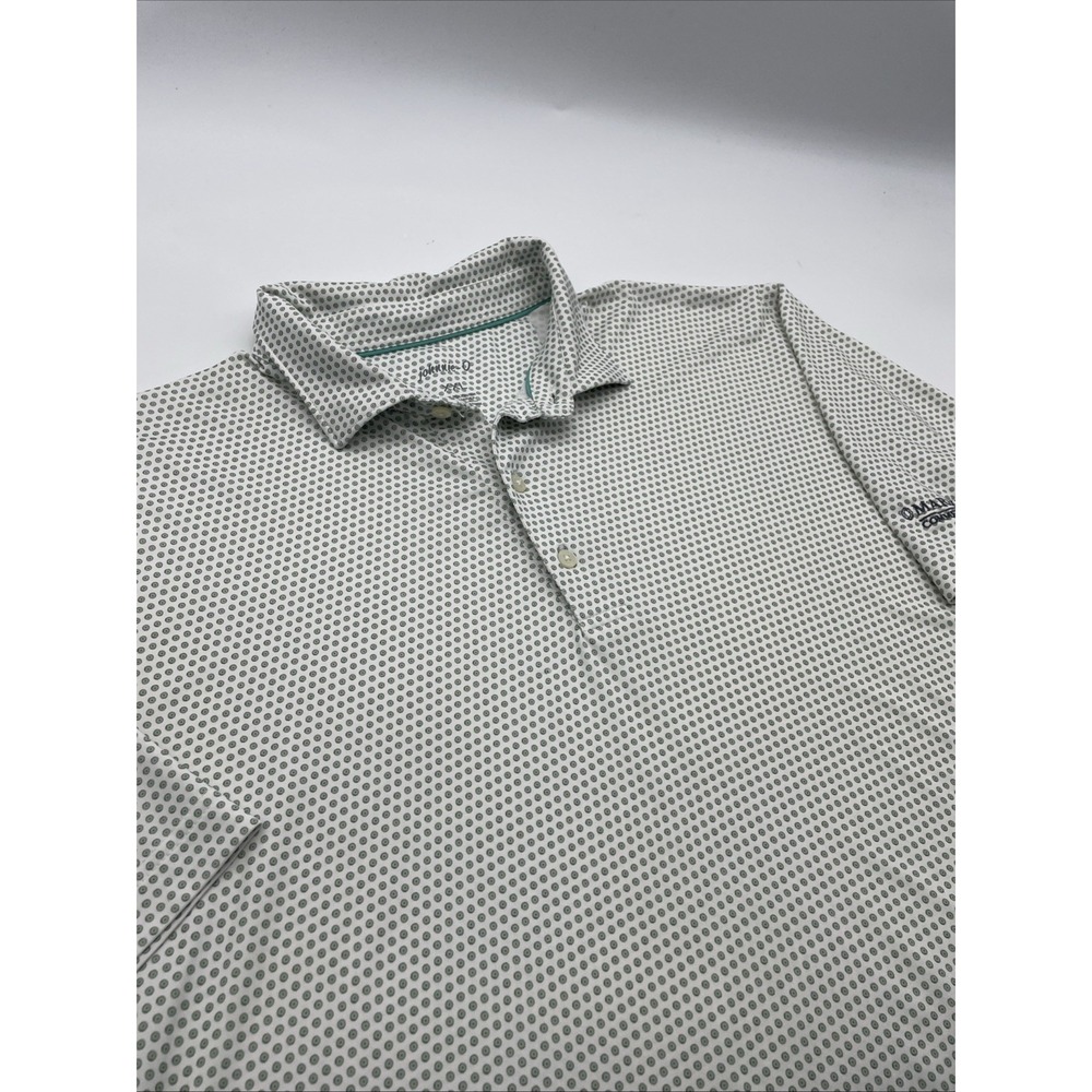 Johnnie-O‎ Polo Shirt Mens 2XL Green Geo Print Golf Stretch Tagless Marquis